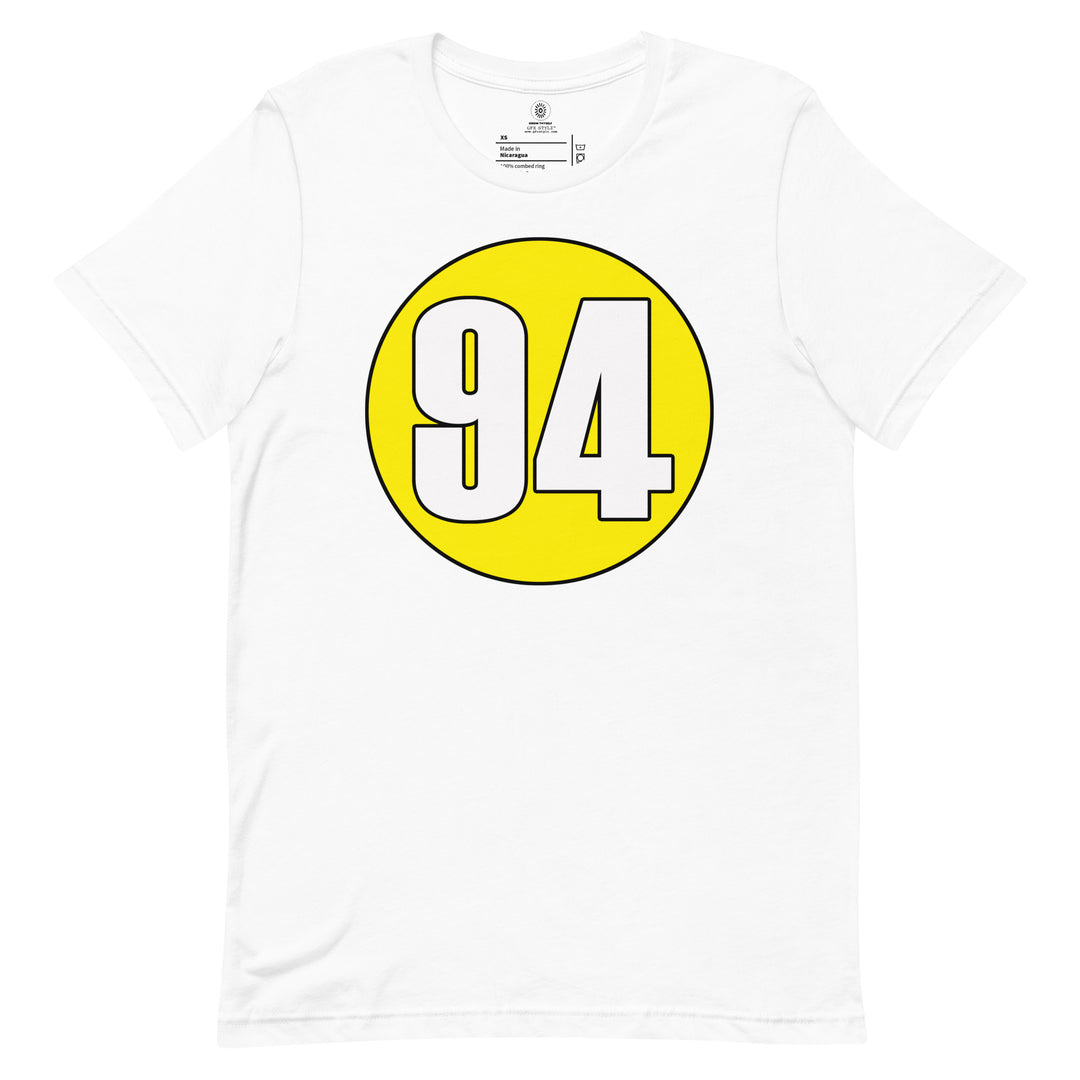 Unisex t-shirt: White on Yellow 94