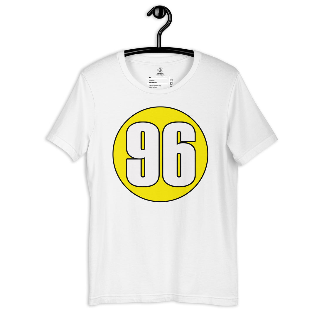 Unisex t-shirt: White on Yellow 96