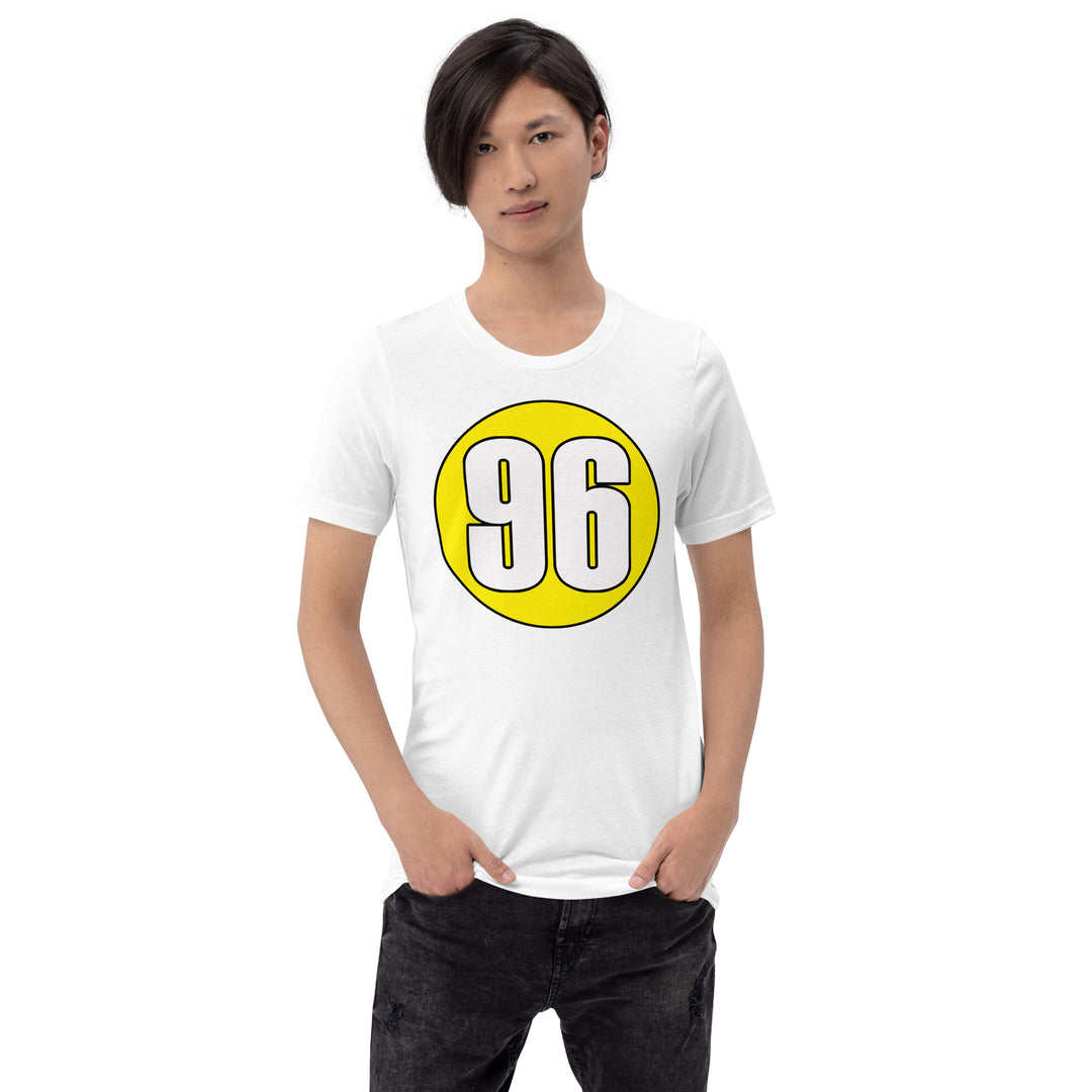 Unisex t-shirt: White on Yellow 96