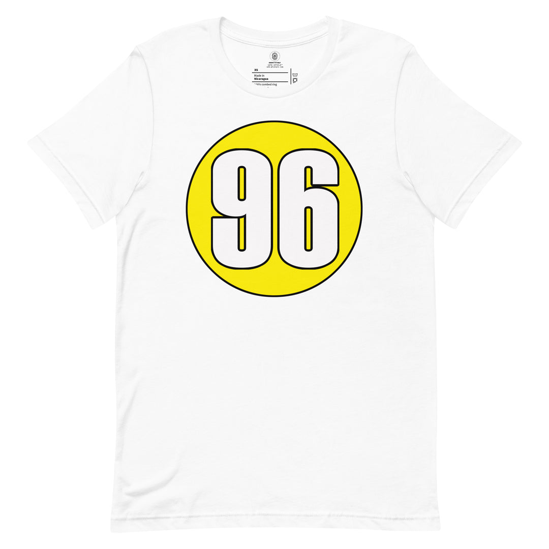 Unisex t-shirt: White on Yellow 96