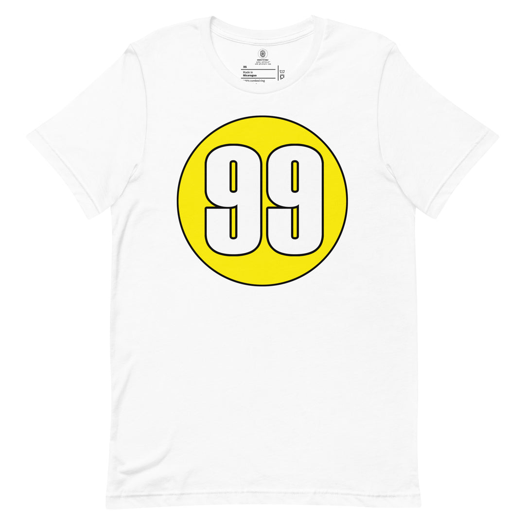 Unisex t-shirt: White on Yellow 99