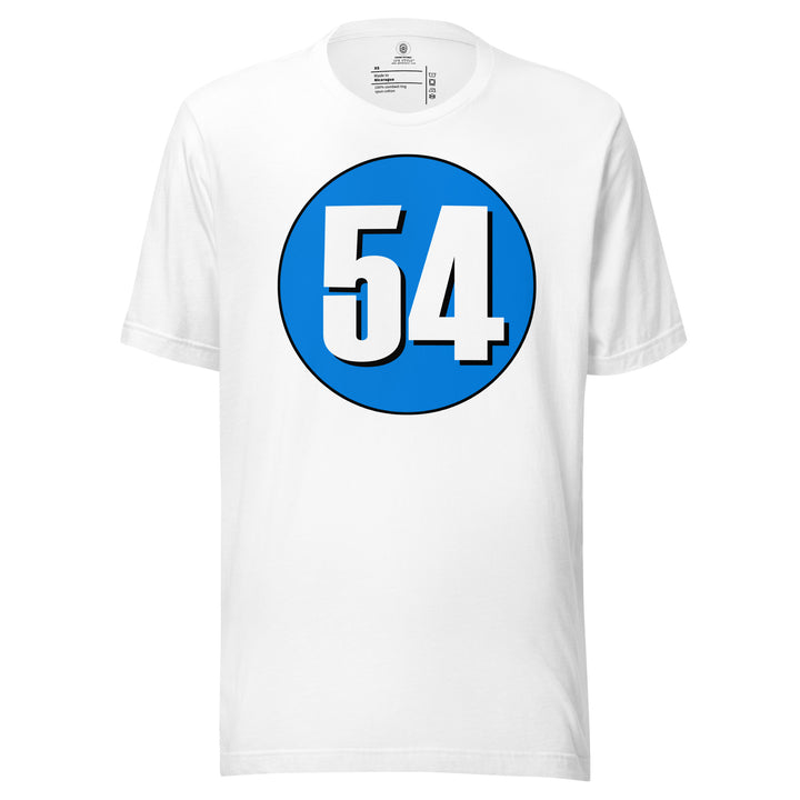 Unisex t-shirt: White on Blue 54