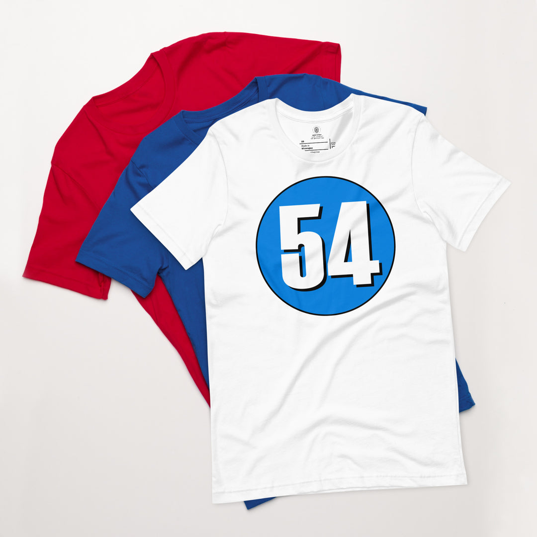 Unisex t-shirt: White on Blue 54