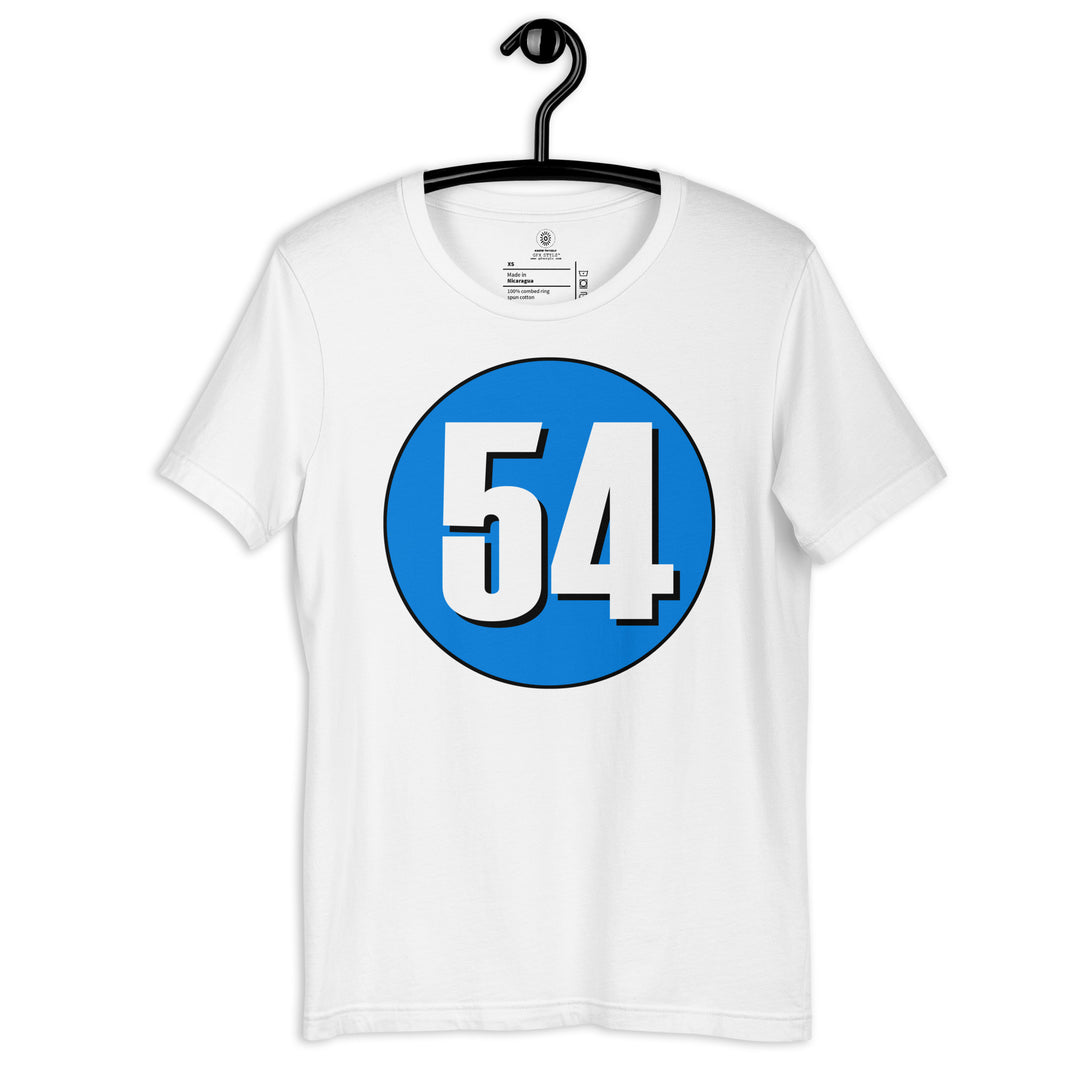 Unisex t-shirt: White on Blue 54