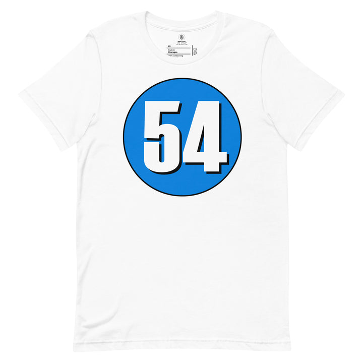 Unisex t-shirt: White on Blue 54