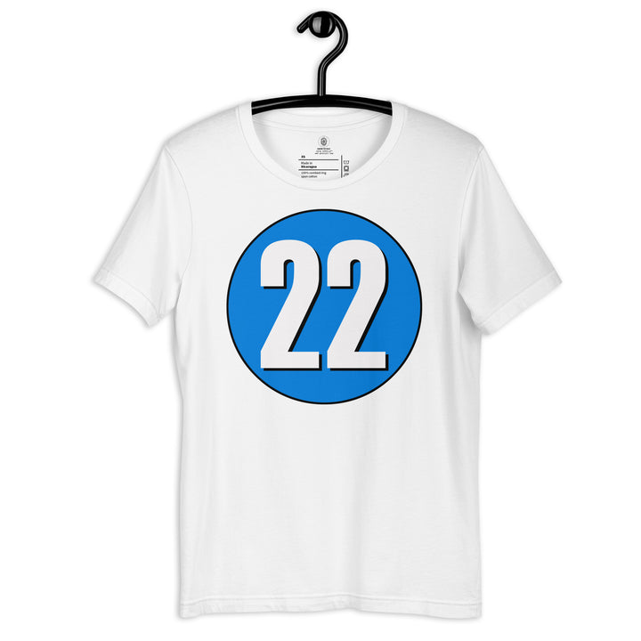 Unisex t-shirt: White on Blue 22