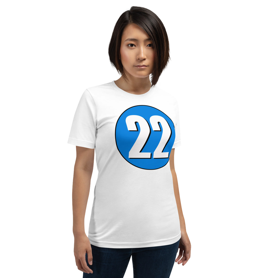 Unisex t-shirt: White on Blue 22