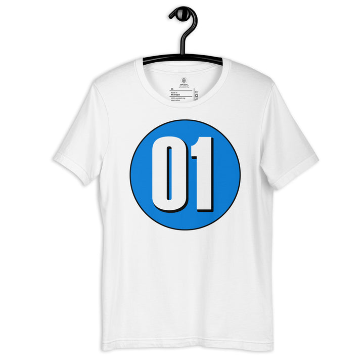 Unisex t-shirt: White on Blue 01