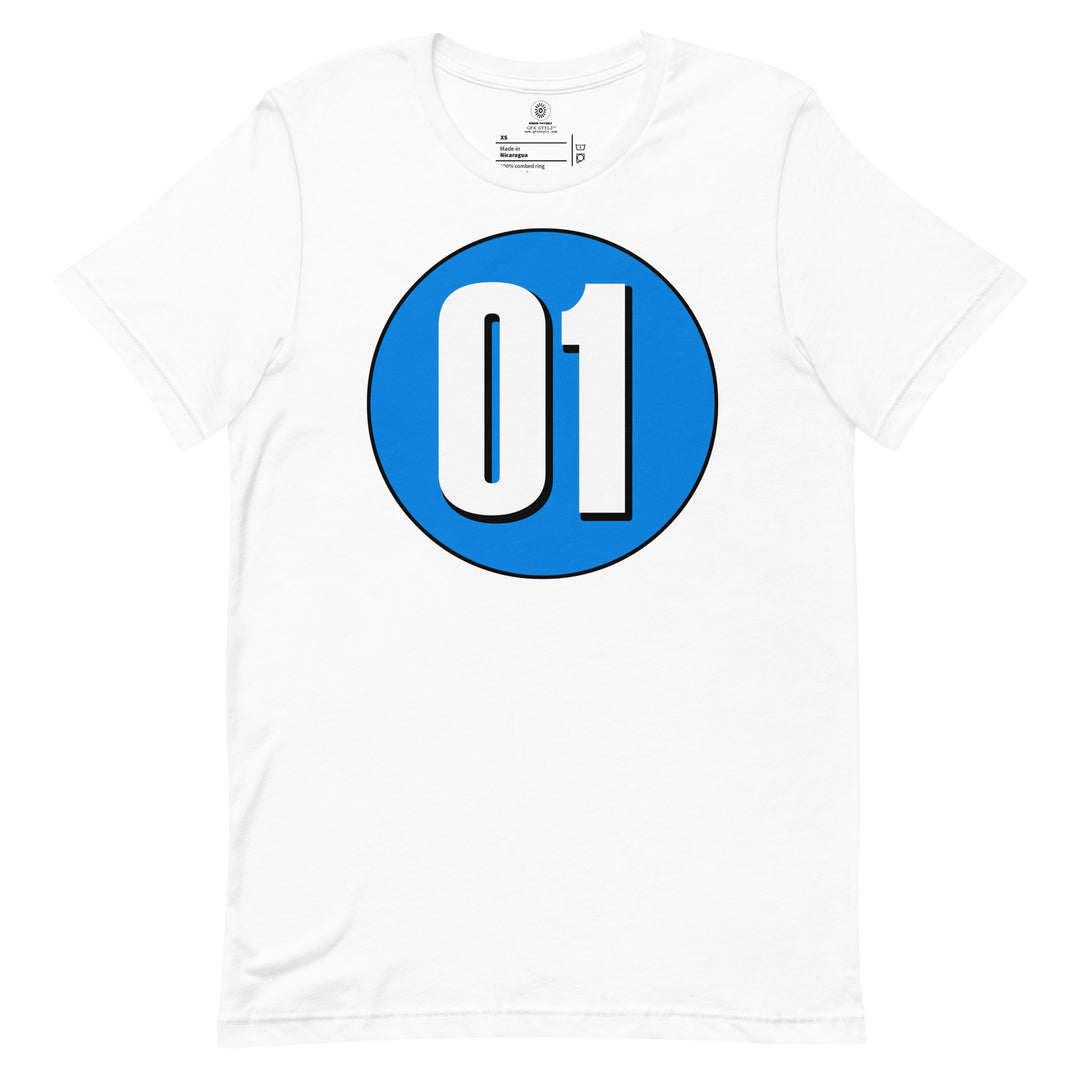 Unisex t-shirt: White on Blue 01