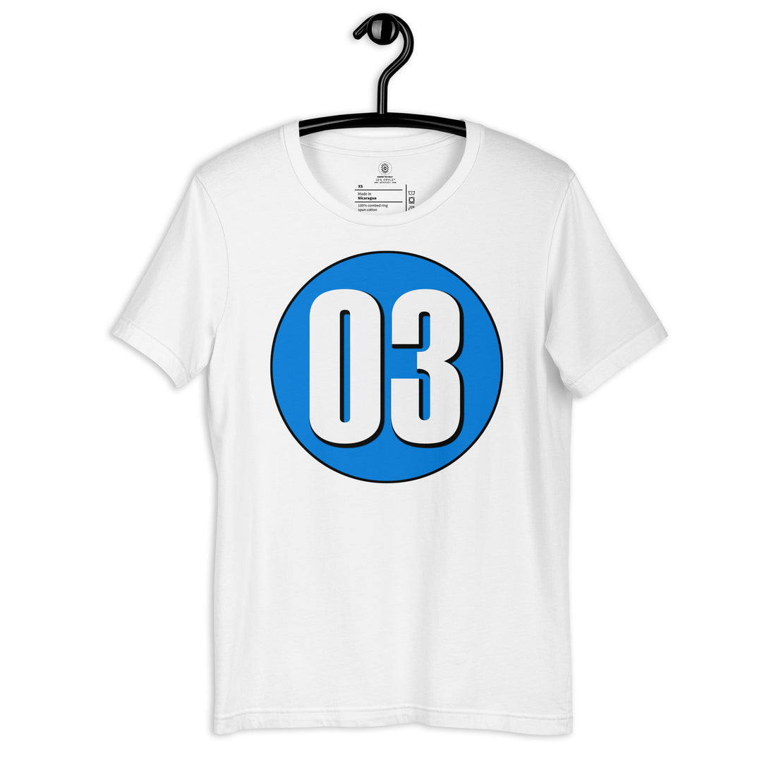 Unisex t-shirt: White on Blue 03