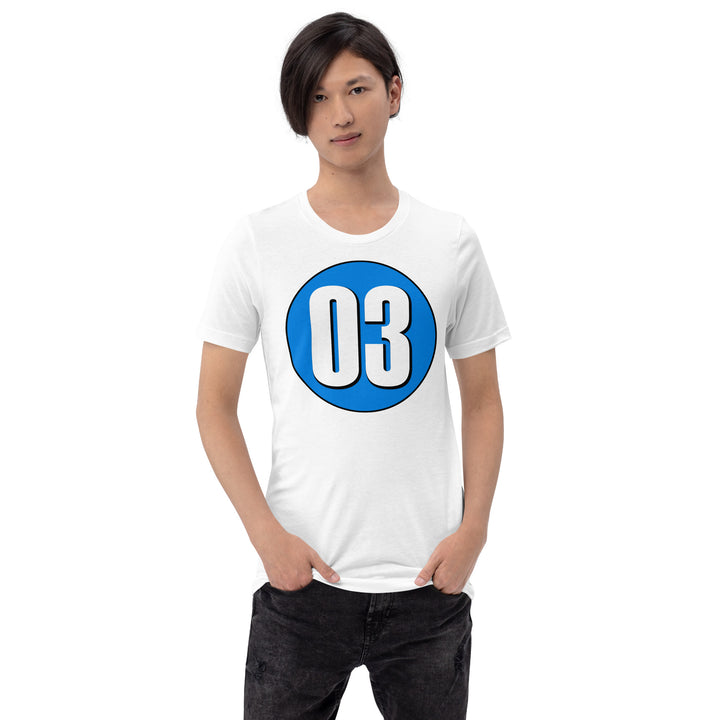 Unisex t-shirt: White on Blue 03