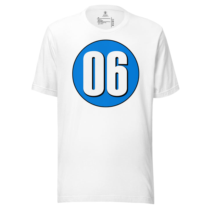 Unisex t-shirt: White on Blue 06