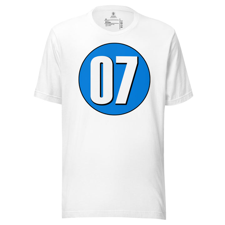 Unisex t-shirt: White on Blue 07