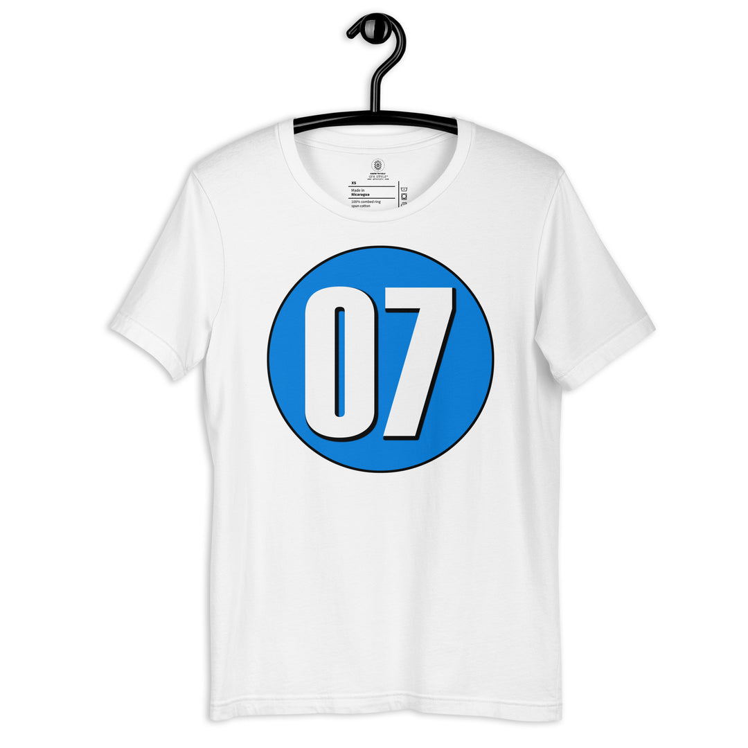 Unisex t-shirt: White on Blue 07