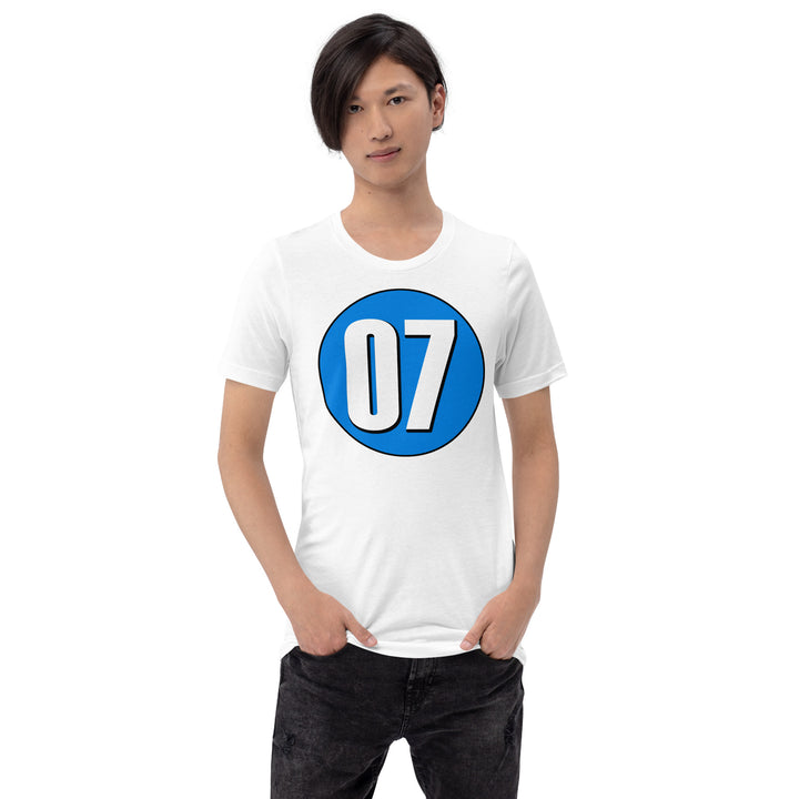 Unisex t-shirt: White on Blue 07