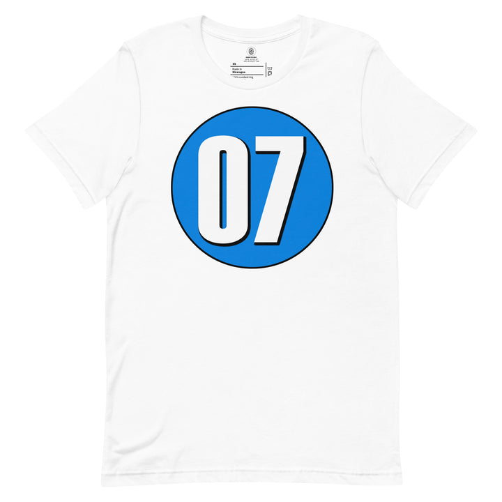 Unisex t-shirt: White on Blue 07