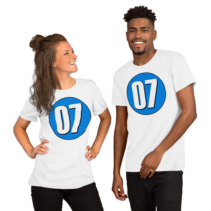 Unisex t-shirt: White on Blue 07