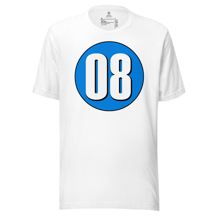 Unisex t-shirt: White on Blue 08