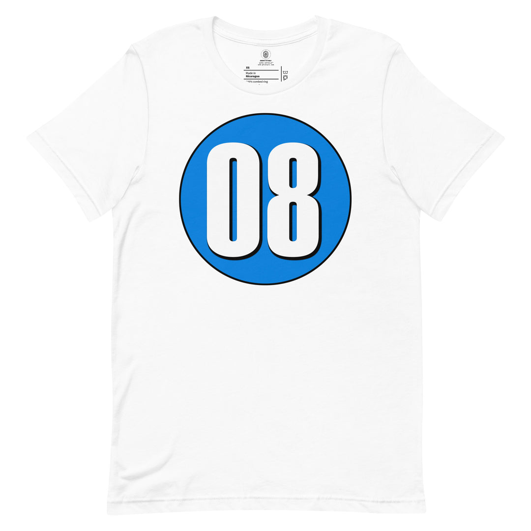 Unisex t-shirt: White on Blue 08