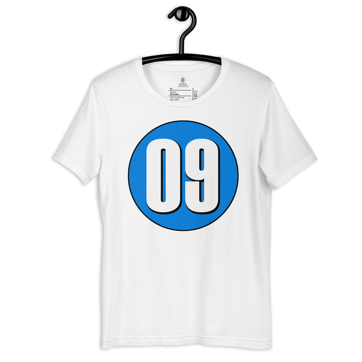 Unisex t-shirt: White on Blue 09