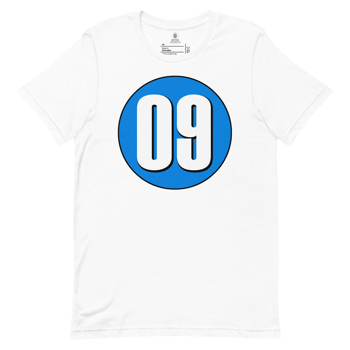 Unisex t-shirt: White on Blue 09