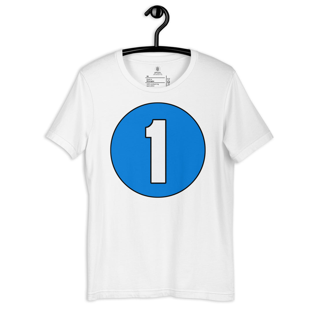 Unisex t-shirt: White on Blue 1