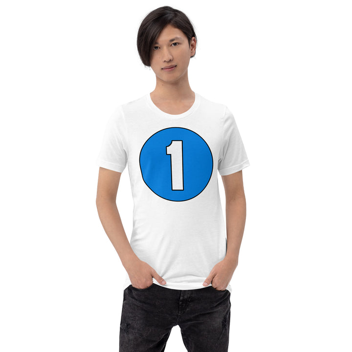 Unisex t-shirt: White on Blue 1