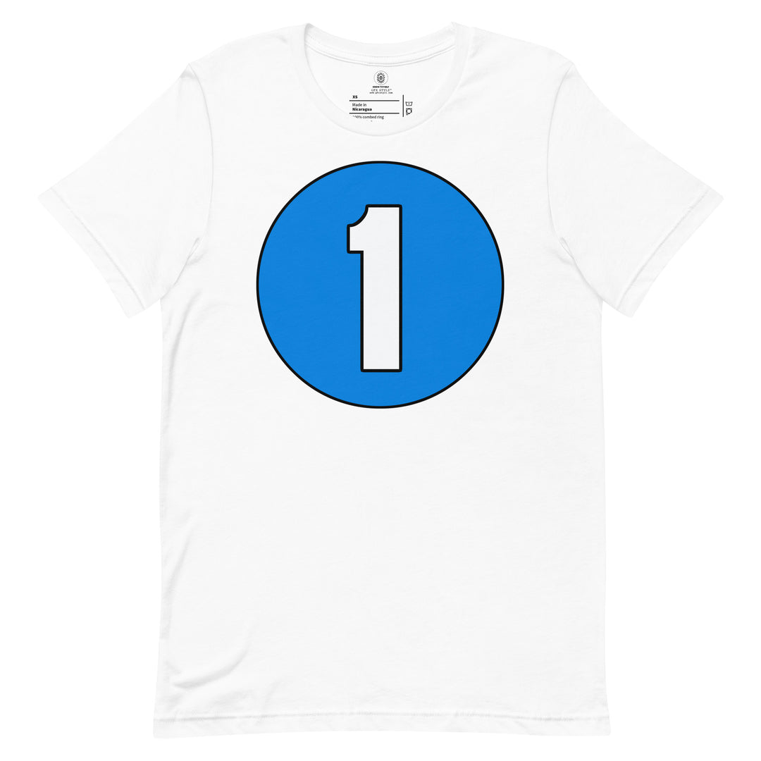 Unisex t-shirt: White on Blue 1