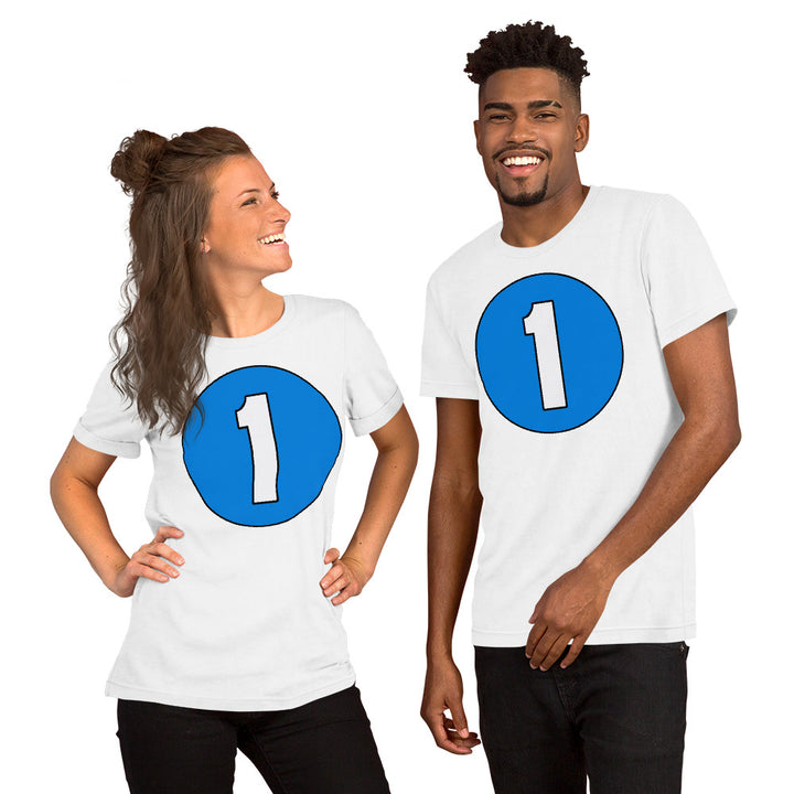 Unisex t-shirt: White on Blue 1