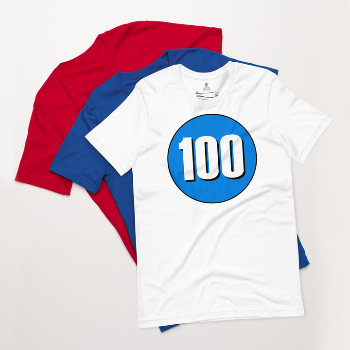 Unisex t-shirt: White on Blue 100