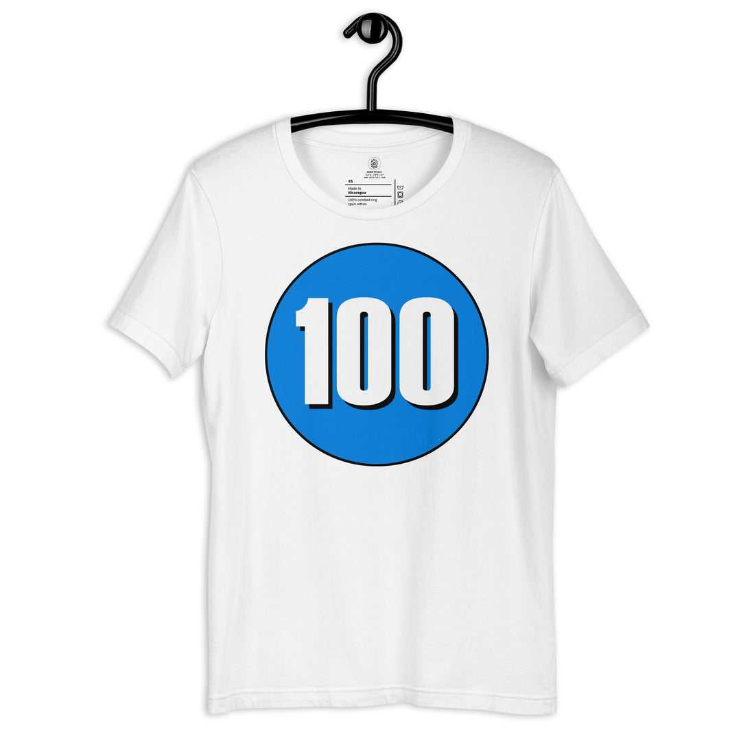 Unisex t-shirt: White on Blue 100