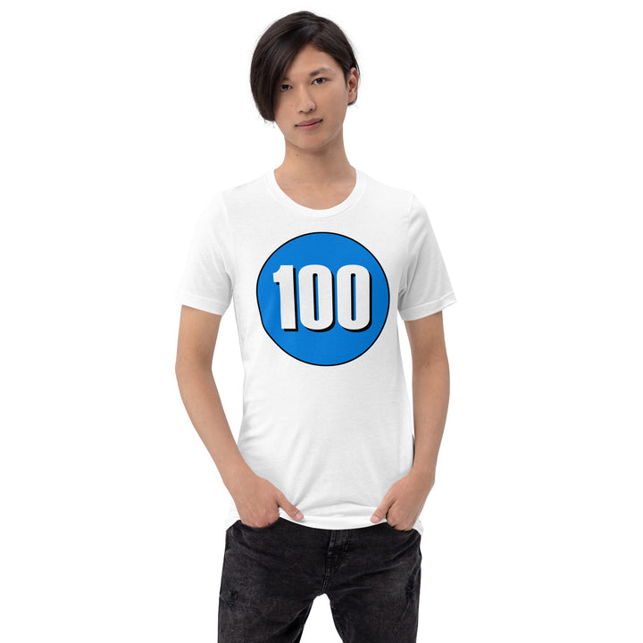 Unisex t-shirt: White on Blue 100