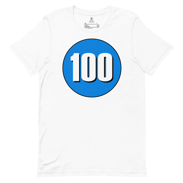 Unisex t-shirt: White on Blue 100