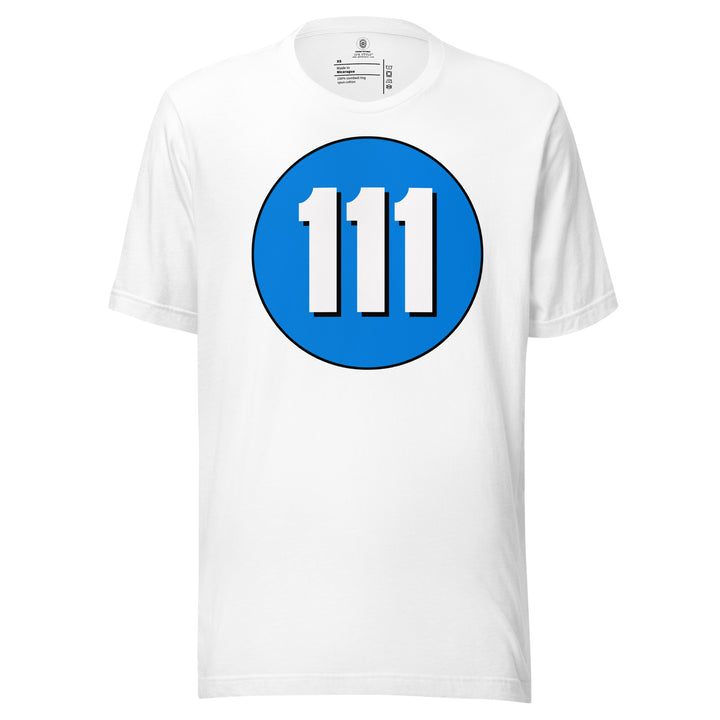 Unisex t-shirt: White on Blue 111