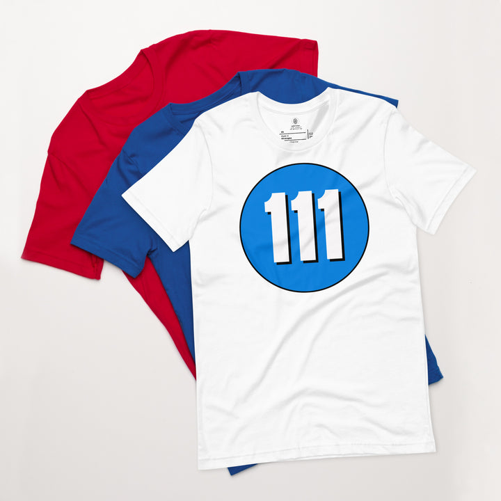 Unisex t-shirt: White on Blue 111