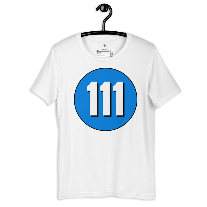 Unisex t-shirt: White on Blue 111