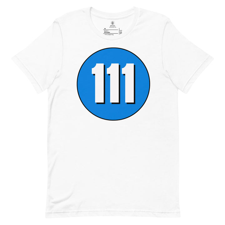 Unisex t-shirt: White on Blue 111