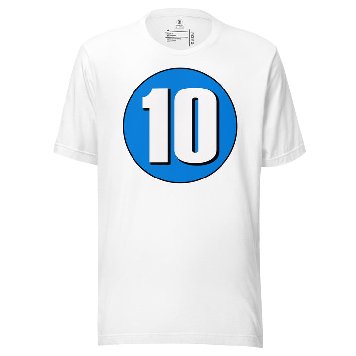 Unisex t-shirt: White on Blue 10