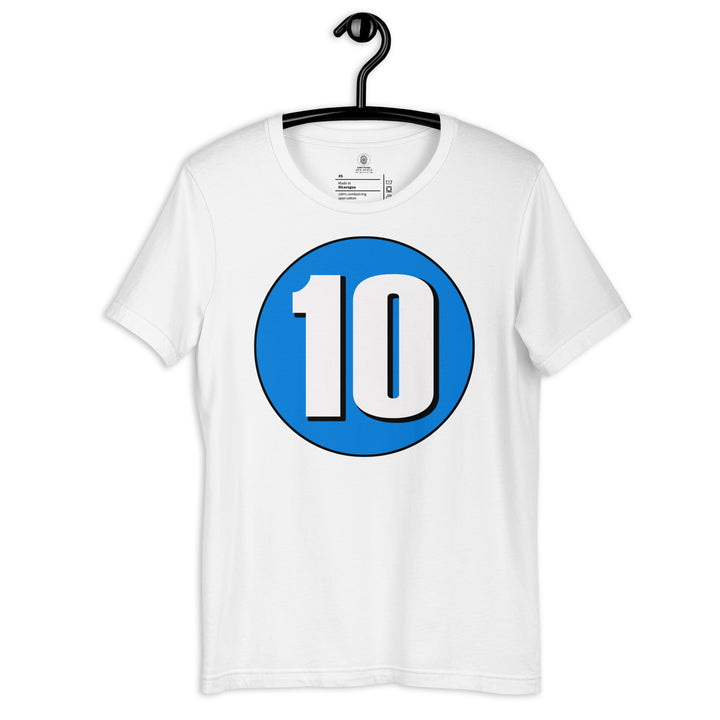 Unisex t-shirt: White on Blue 10