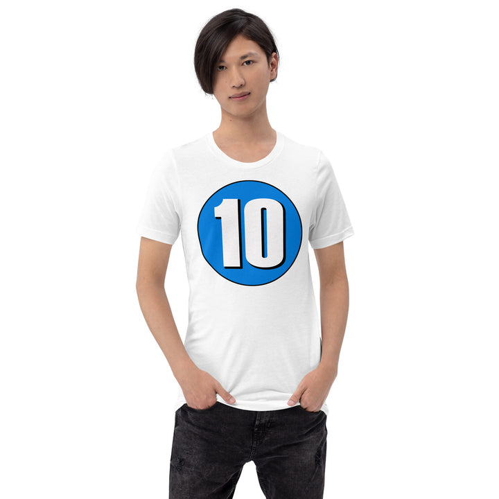 Unisex t-shirt: White on Blue 10