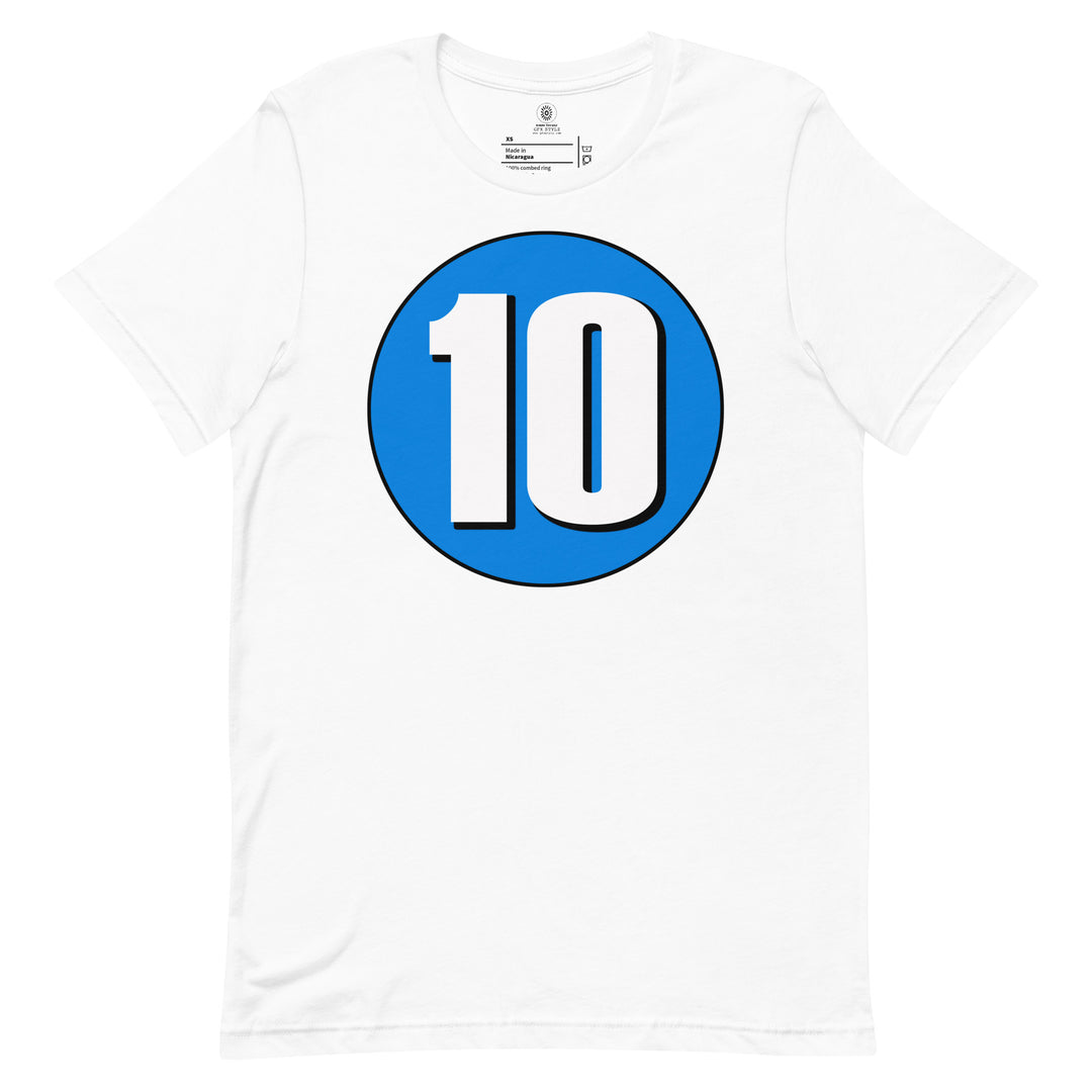 Unisex t-shirt: White on Blue 10