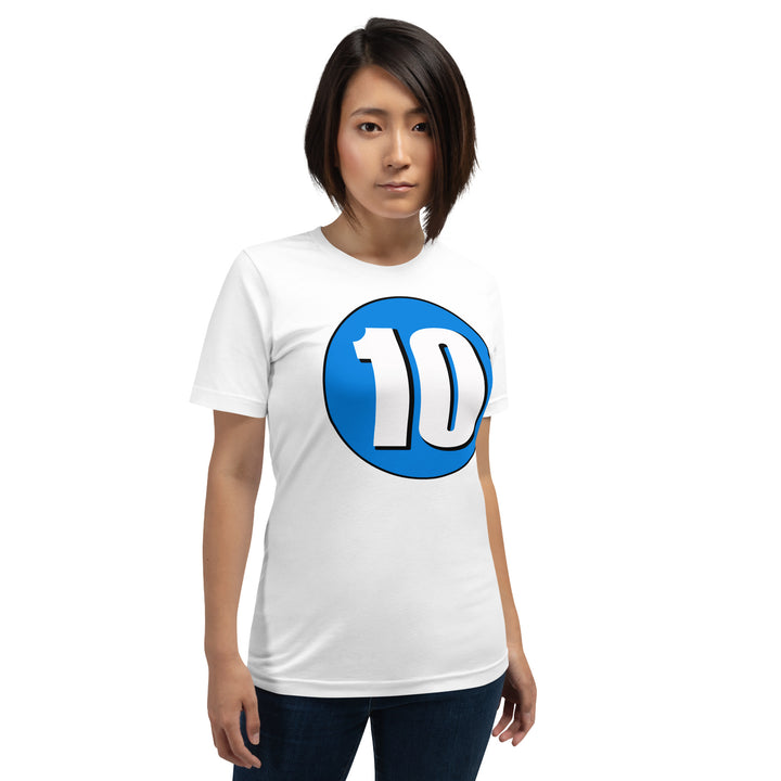 Unisex t-shirt: White on Blue 10