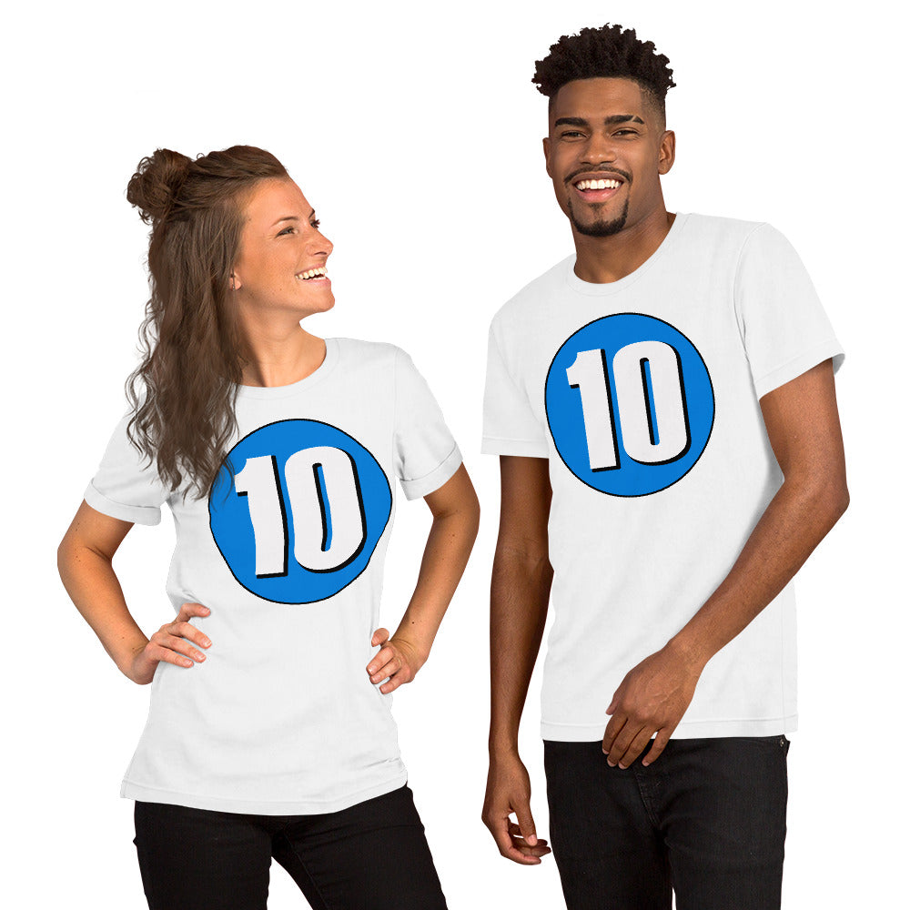 Unisex t-shirt: White on Blue 10