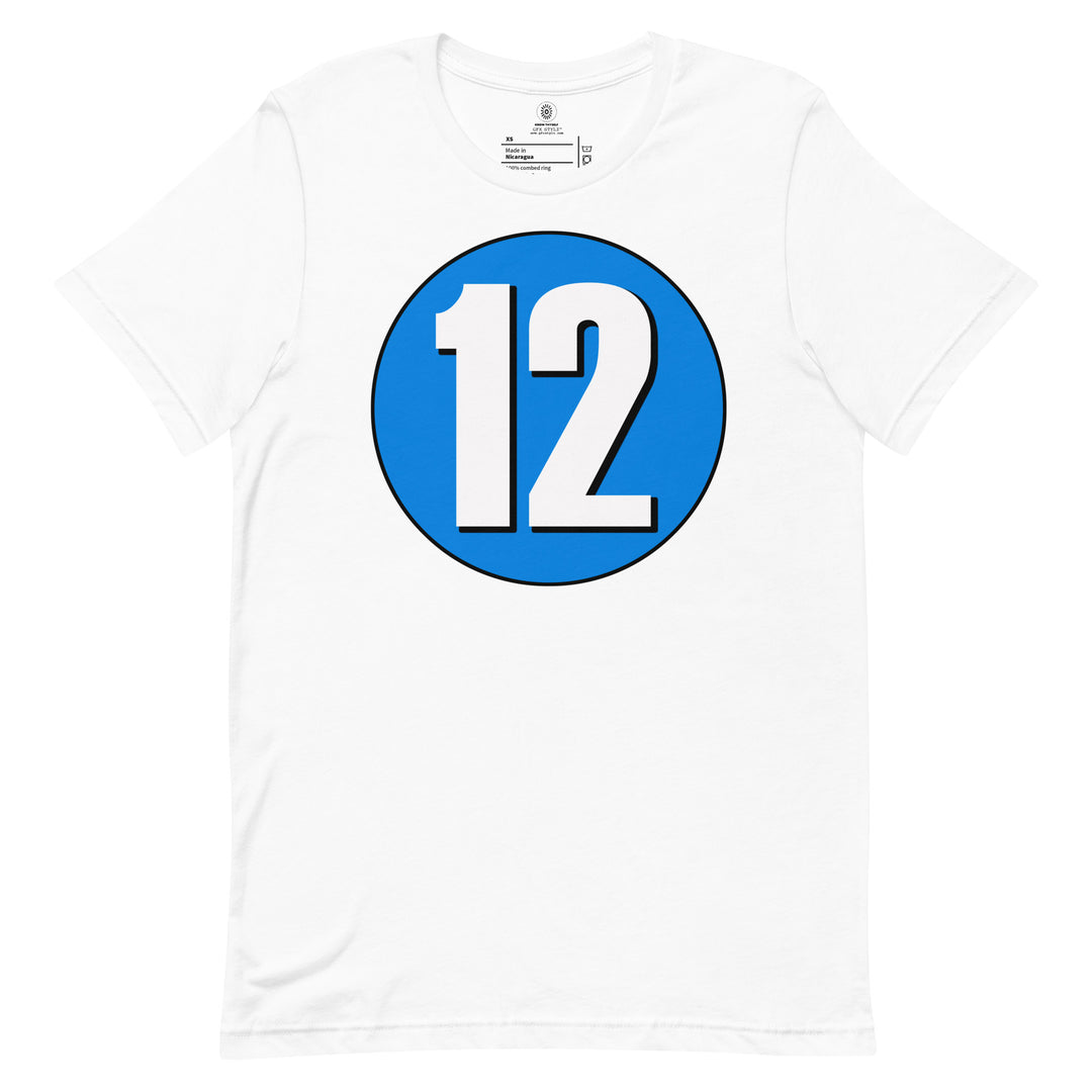 Unisex t-shirt: White on Blue 12