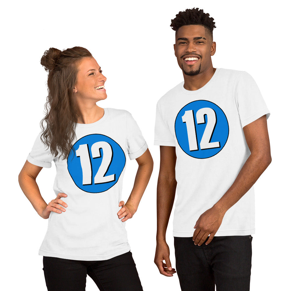 Unisex t-shirt: White on Blue 12