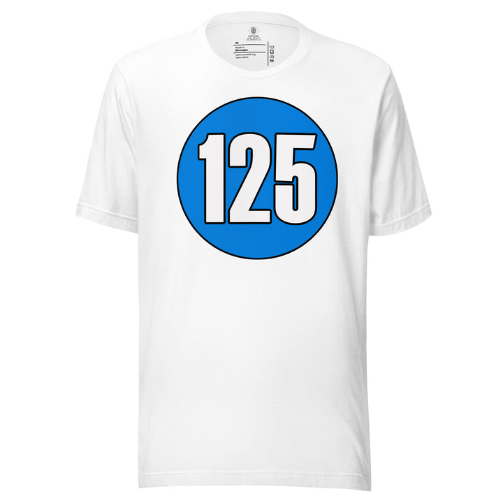 Unisex t-shirt: White on Blue 125