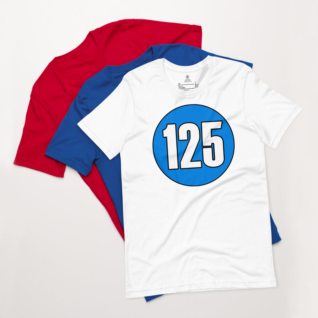 Unisex t-shirt: White on Blue 125