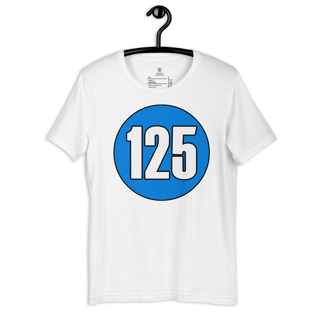 Unisex t-shirt: White on Blue 125