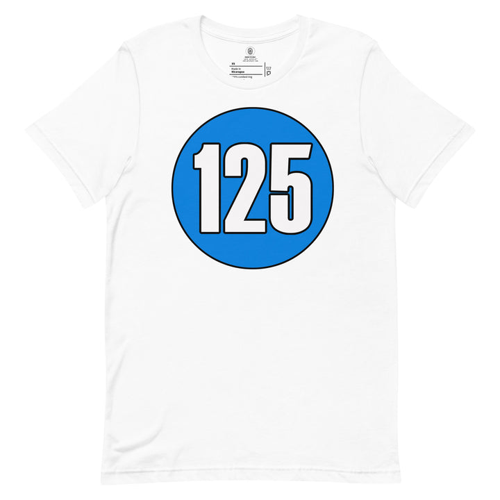 Unisex t-shirt: White on Blue 125