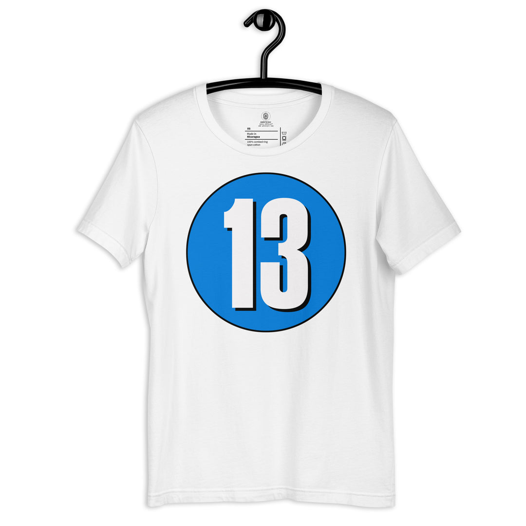 Unisex t-shirt: White on Blue 13